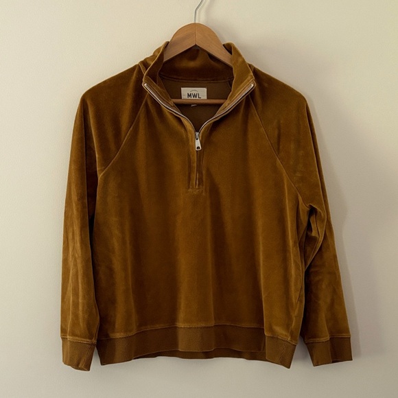 Madewell MWL Velour Half-Zip Sweatshirt Long Sleeves Relaxed Cedar Brown Size M - Picture 2 of 11